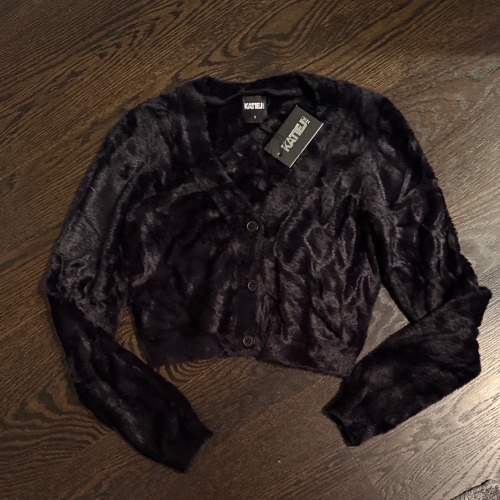Katie J NYC Black Faux Fur Cardigan